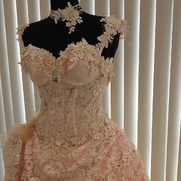 Blush Pink & Ivory Victorian Inspired Wedding Gown Set - Picture 5 of 7